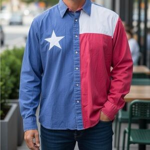 Larro Button Shirt Men’s Size XL Red White Blue Flag Star Western Cowboy Texan